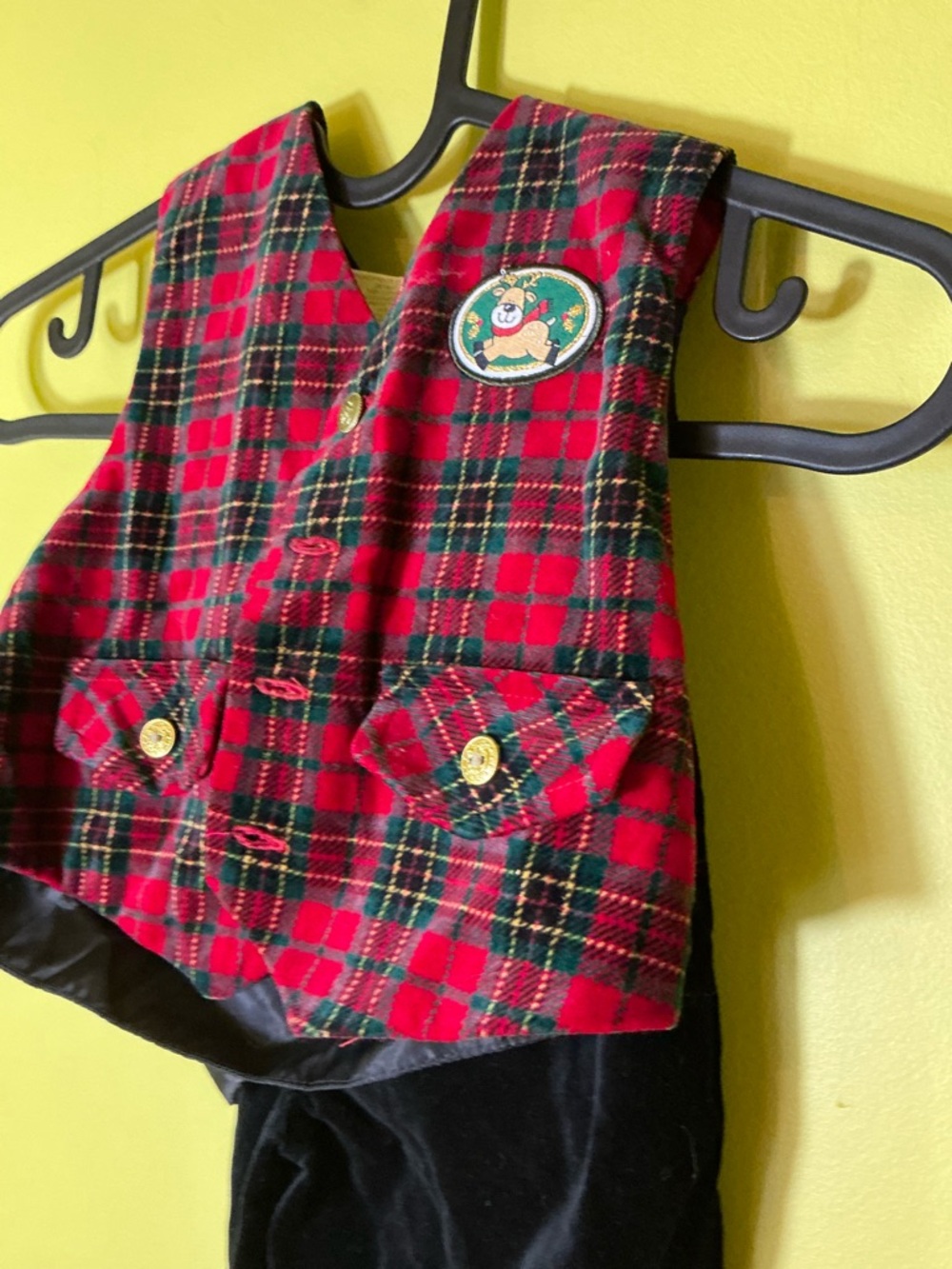 Vintage Red Plaid Vest and Black Pants Holiday Set - Picture 2 of 7
